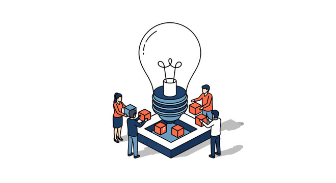 Teamwork and collaboration to create a bright idea and innovation.