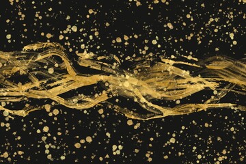 黒背景の中央に金色の波のような筆跡がある抽象イラスト。ダーク和風バナー