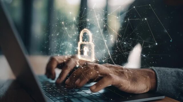 Medium shot of a techsavvy individual enabling encrypted photo storage on a laptop emphasizing security protocols and password protection features.