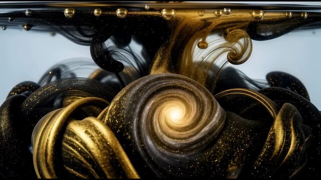 4K high-definition video of the diffusion form of ink doped with metal particles poured into water