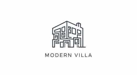 Fototapeta premium Modern Villa Line Art Logo Design Template.