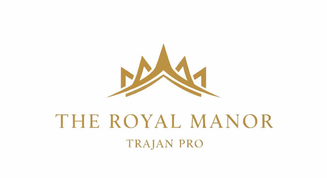 Luxury Royal Manor Trajan Pro Logo Design Gold Crown.