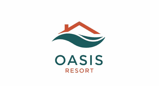 Oasis Resort logo design featuring a stylized house and wave.