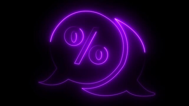 Neon Percentage Symbol for Finance, Interest Rate, and Discount Concept. Discount animation on  black background ,4K Video.