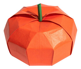 Paper craft, cut out fruit and vegetable origami : Tomato, The art of origami fruit showcases the intricate, precise folding of colorful paper and complex patterns, transparent background.