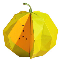 Paper craft, cut out fruit and vegetable origami : Guava, The art of origami fruit showcases the intricate, precise folding of colorful paper and complex patterns, transparent background.