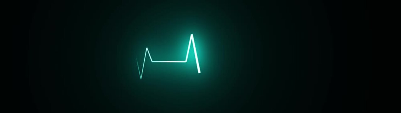 Digital teal neon ECG heartbeat line medical technology background