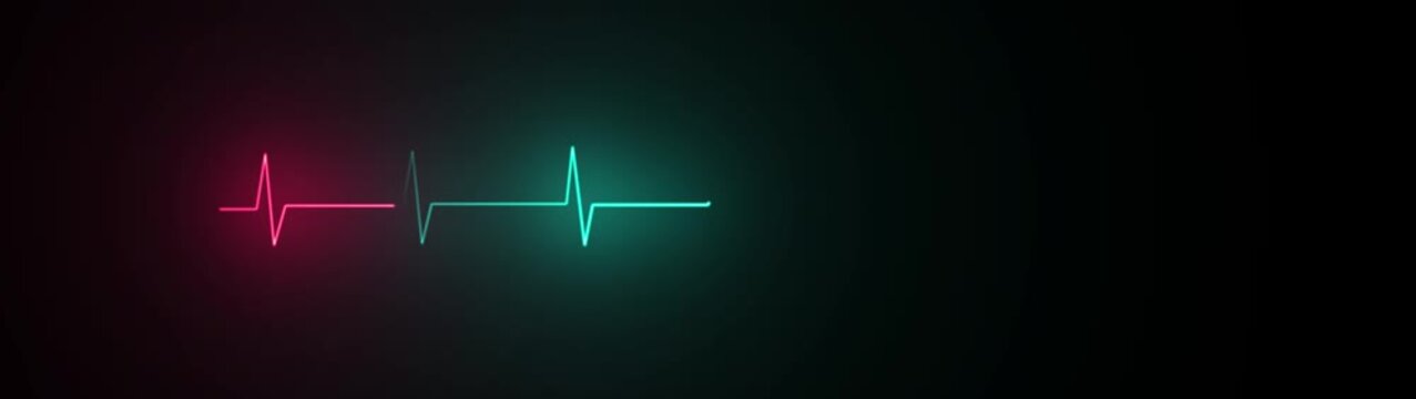 Medical heart beat pulse graph neon ECG animation on dark background