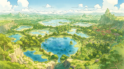 美しいゲーム内マップ風の背景イラスト｜RPG・アドベンチャー・異世界ファンタジー・冒険・魔法・神殿・秘境・動画演出に最適