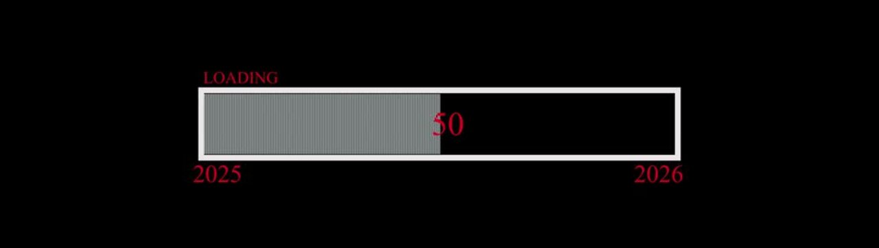 New year transition loading bar 0&ndash;50 percent business progress on dark background