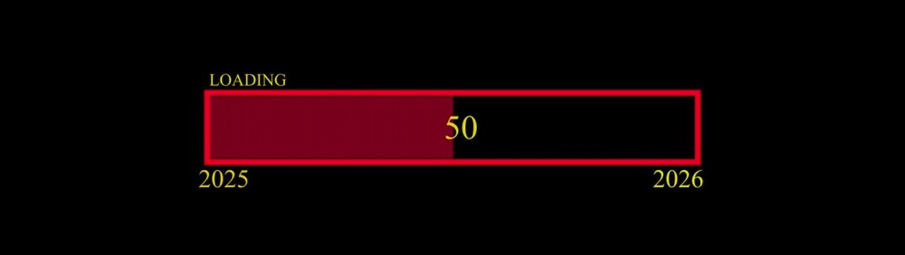 New year transition loading bar 0&ndash;50 percent business progress on dark background