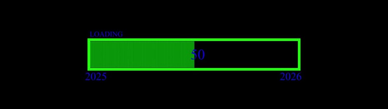 New year transition loading bar 0&ndash;50 percent business progress on dark background