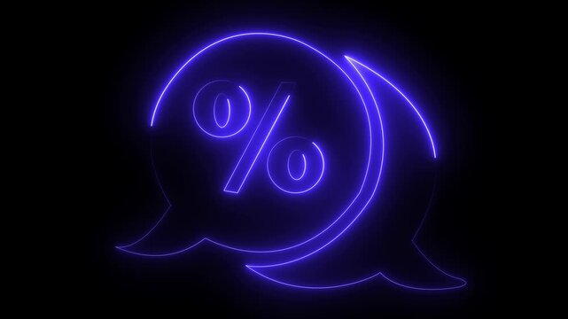 Neon Percentage Symbol for Finance, Interest Rate, and Discount Concept. Discount animation on a black background ,4K Video.