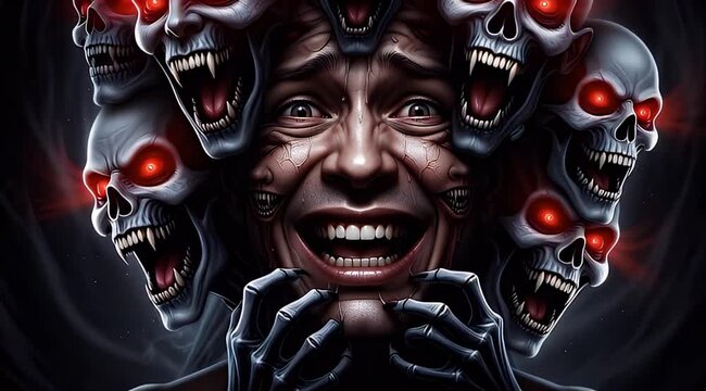 Man Possessed by Demonic Entities Screaming.