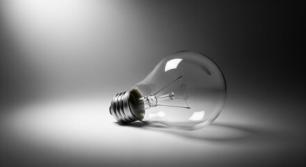 Unlit Incandescent Light Bulb on Grey Background - Idea and Innovation Concept
