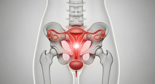 Female reproductive system and urinary bladder illustration
