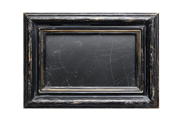 Antique Black Picture Frame with Scratches, Vintage Ornate Border, isolated on transparent background
