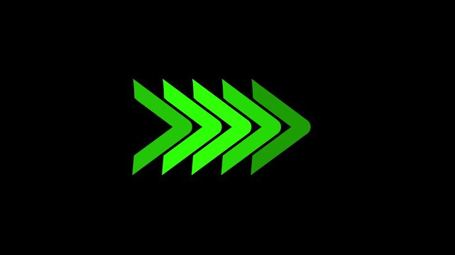 Four green arrows pointing right in a gradient sequence on a black background image photo