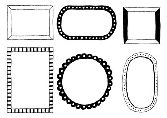 手描きあしらいセット　フレーム　モノクロ