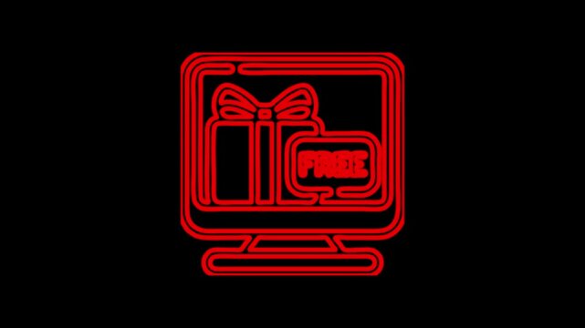 Red free gift box on computer screen loop