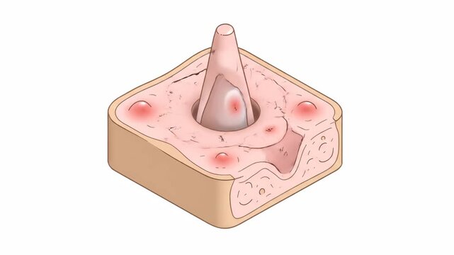 Animation showing skin inflammation, a boil or cyst forming, and its subsequent healing process.