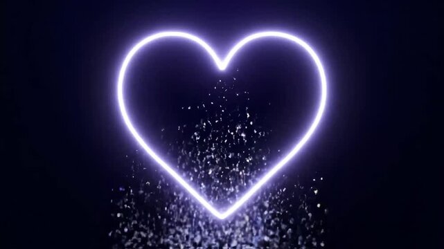 A glowing heart shaped frame on valentine's day with sparkling lights and particles in a dark environment from a front viewpoint