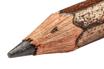 Old Brown Crayon Pencil Tip Macro Detail, Used Textured Drawing Tool Isolated on Transparent Background
