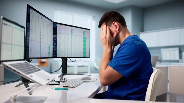 Stressed Doctor Reviewing Medical Data