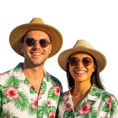 Couple enjoying a tropical vacation isolated on transparent background