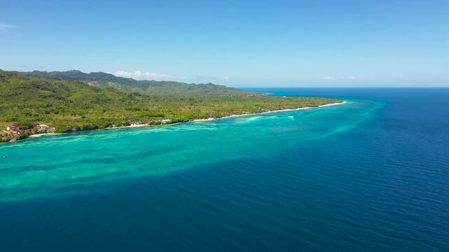 Aerial view of tropical beach on the island Bohol, Anda area, Philippines.