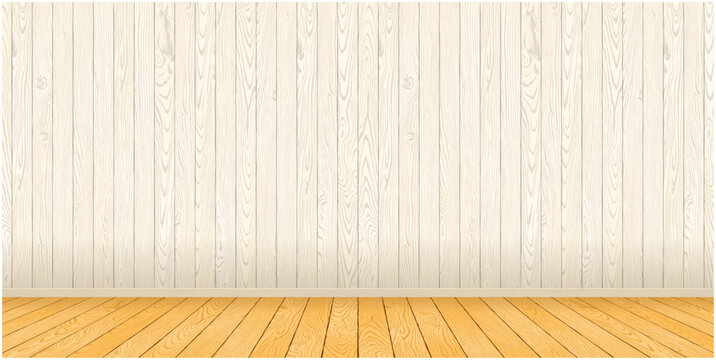 北欧風 白い木の壁とフローリングの室内ベクター背景｜White Wooden Wall and Wood Floor Background Vector
