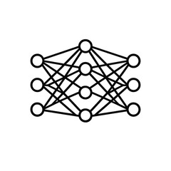 Abstract neural network line icon with connected nodes, digital technology and artificial intelligence concept on black background
