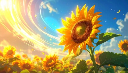 Vibrant Sunflower Standing Tall in a Field of Yellow Blooms.