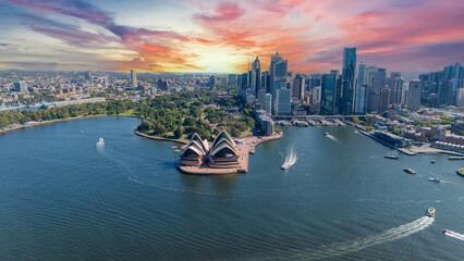 Naklejka premium 21 January 2026 Aerial Drone View of Sydney Harbour Circular Quay on a nice Summer day beautiful Sky in Sydney NSW Australia