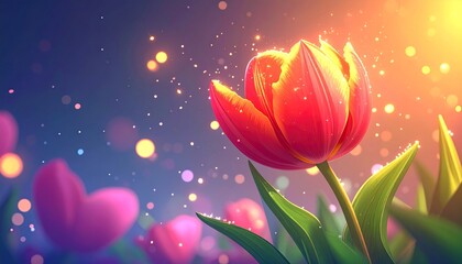 Vibrant Tulip Blooming in a Whimsical Floral Scene.
