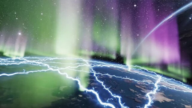 Vibrant auroras and electric energy over earth from space