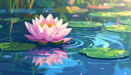 Serene Pink Water Lily Floating on a Tranquil Pond.
