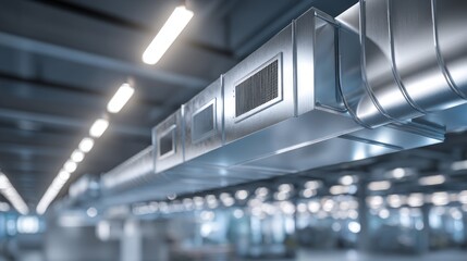 Obraz premium Modern HVAC Air Handling Unit in Commercial Interior Space with Contemporary Design