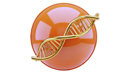 Golden DNA Helix on Orange Sphere