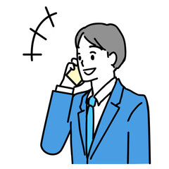 楽しそうに笑顔で電話する若いサラリーマンのイラスト