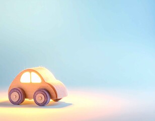 やさしく光るフェルト素材の小さな車をミニマルな構図で表現した可愛らしいビジュアル。安心感や子供の世界観を感じさせ、育児・教育・ファミリー向けデザインやWeb背景に使いやすいイメージ。