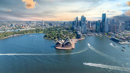 Naklejka premium 21 January 2026 Aerial Drone View of Sydney Harbour Circular Quay on a nice Summer day beautiful Sky in Sydney NSW Australia