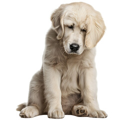 Portrait of a sad and sick dog against a transparent background