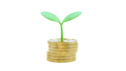 Plant Growing From Stack of Gold Coins