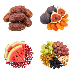Assortment of Fresh and Dried Fruits and Nuts.