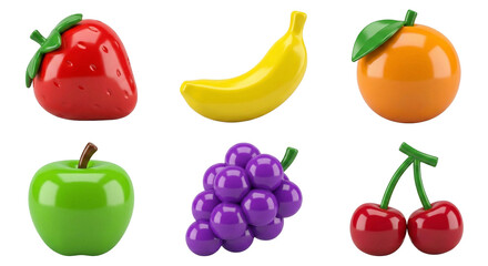 Collection of colorful cartoon fruits on a white background.