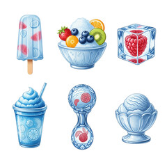 Collection of Refreshing Frozen Desserts and Drinks.
