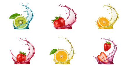 Assortment of Fresh Fruits Splashing in Juice.