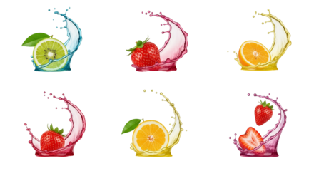 Assortment of Fresh Fruits Splashing in Juice.