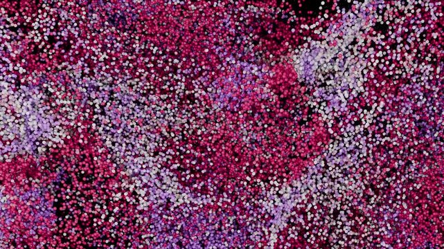 Abstract 3d art background of surreal sphere particles color changing waving simulation motion animation 4k